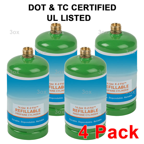 4 Pack 1lb 16.4 oz Refillable Propane Tank BBQ Cylinder for Camping