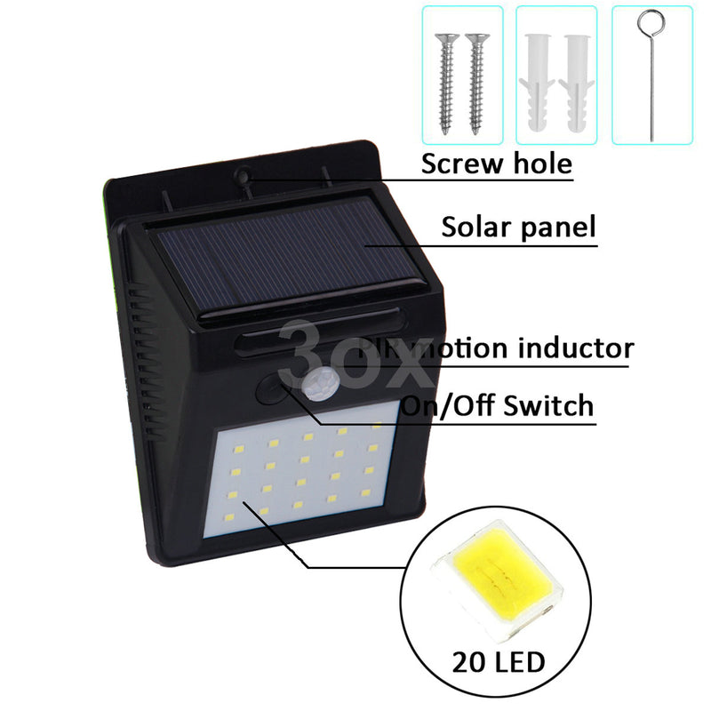 3ox Solar LED Lights Chargable Motion Detect 20 LED Landscape Walkway Lamp 4 Pack