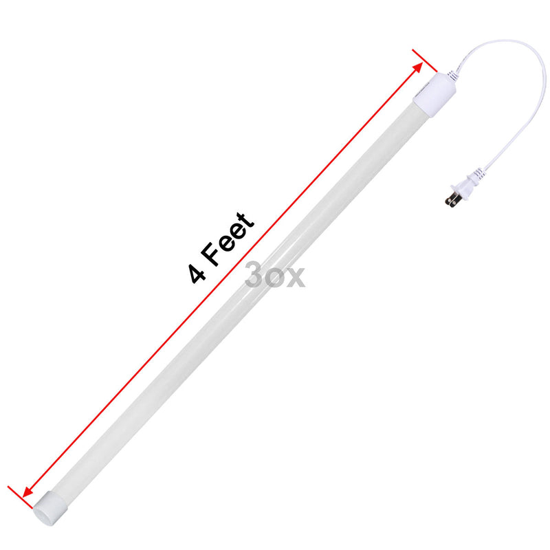 3ox 4 Feet Vapor Proof LED Fixture Cabinet Light T8 Tube Light Bulb with Power Cord for Garage, Shop