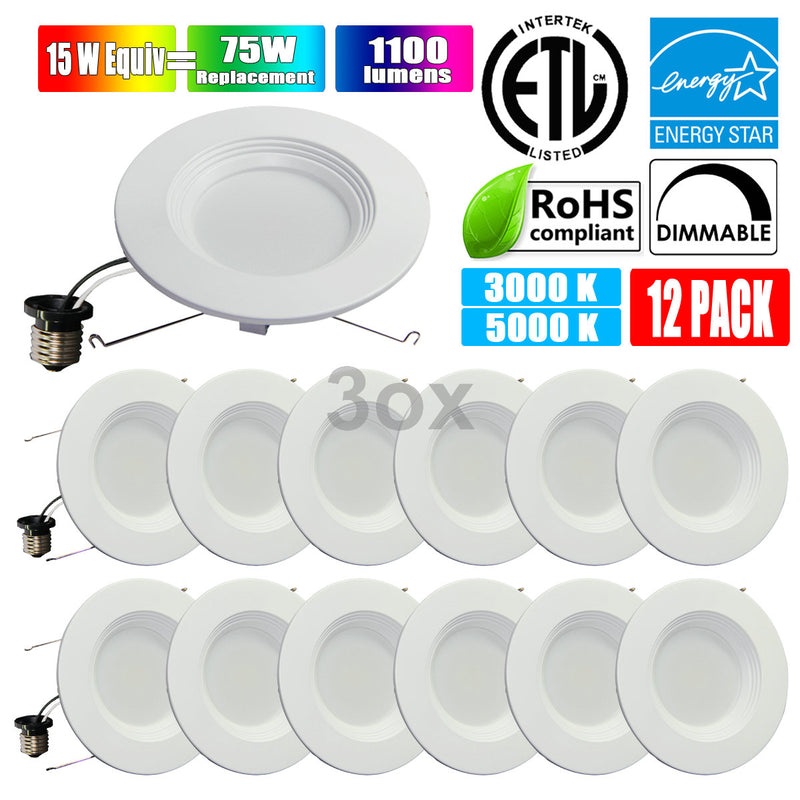 3ox 12 Pack 5'' 6" Dimmable LED Disk Light Flush mount Retrofit Downlight Kits LED Ceiling Lamp Downlight