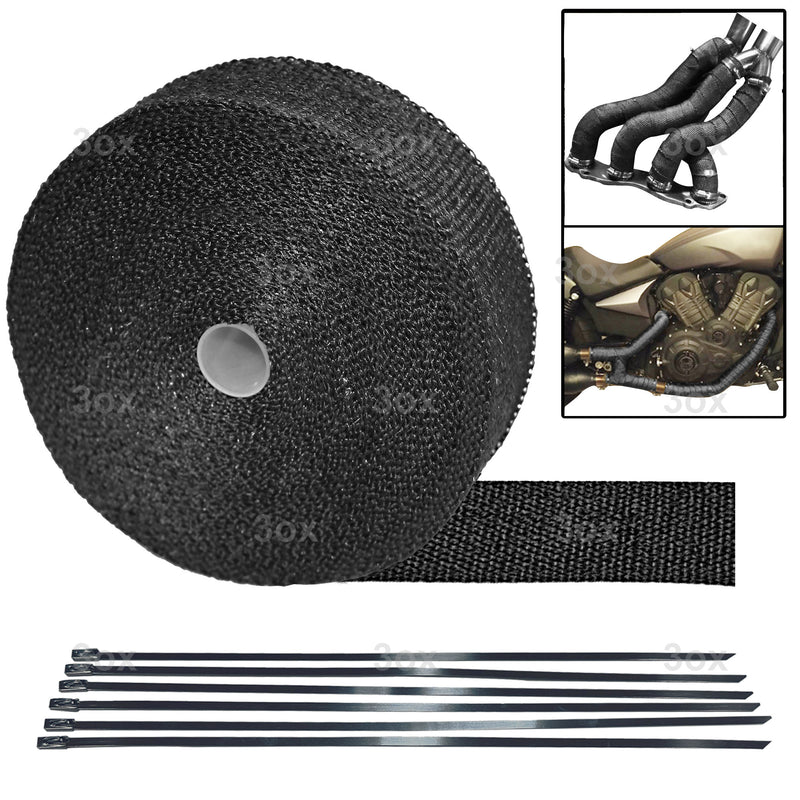 2 Pack 2'' x 50ft Black Pipe Header Manifold Exhaust Heat Wrap Tape with Ties