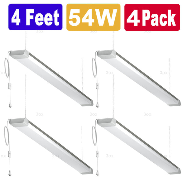 3ox 4 Pack 5000 Lumens 54W LED Utility Shop Light Garage Workbench Ceiling Lamp Wall Plug-in