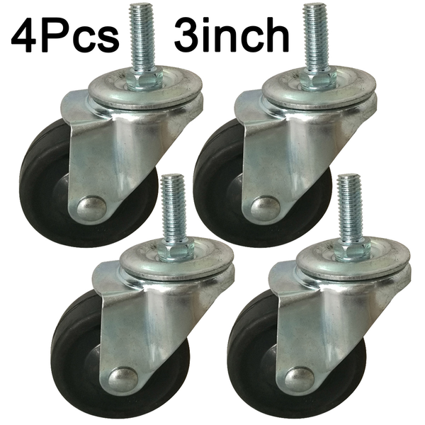 3ox 4 Pack 3 Inch Swivel Stem Caster Wheels for Wire Shelving Racks Rubber