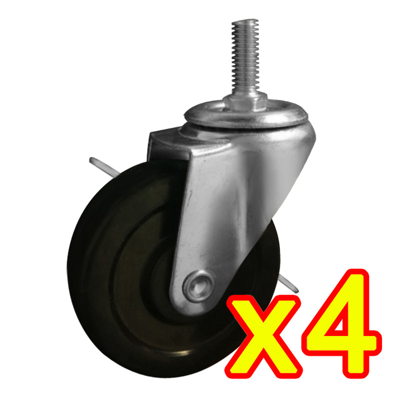 3ox 4 Pack 3 Inch Rubber Casters Heavy Duty Safety Brake Wheels For Wire Shelving Rack
